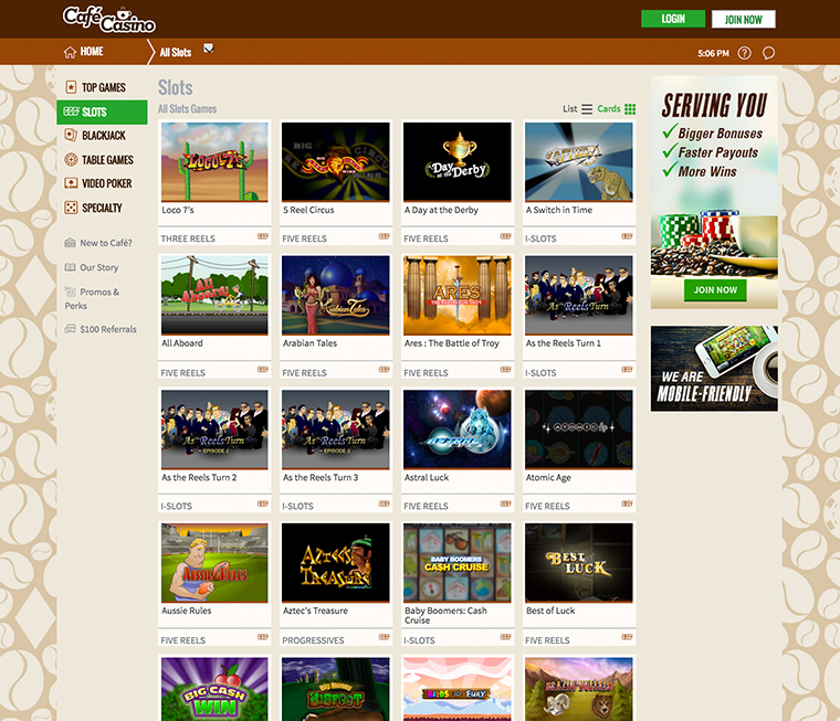 Cafe Casino Homepage